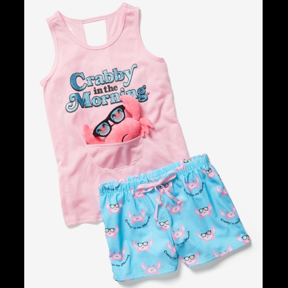 Justice Crabby Plush Crab Shirts Pajama Set PJ 8